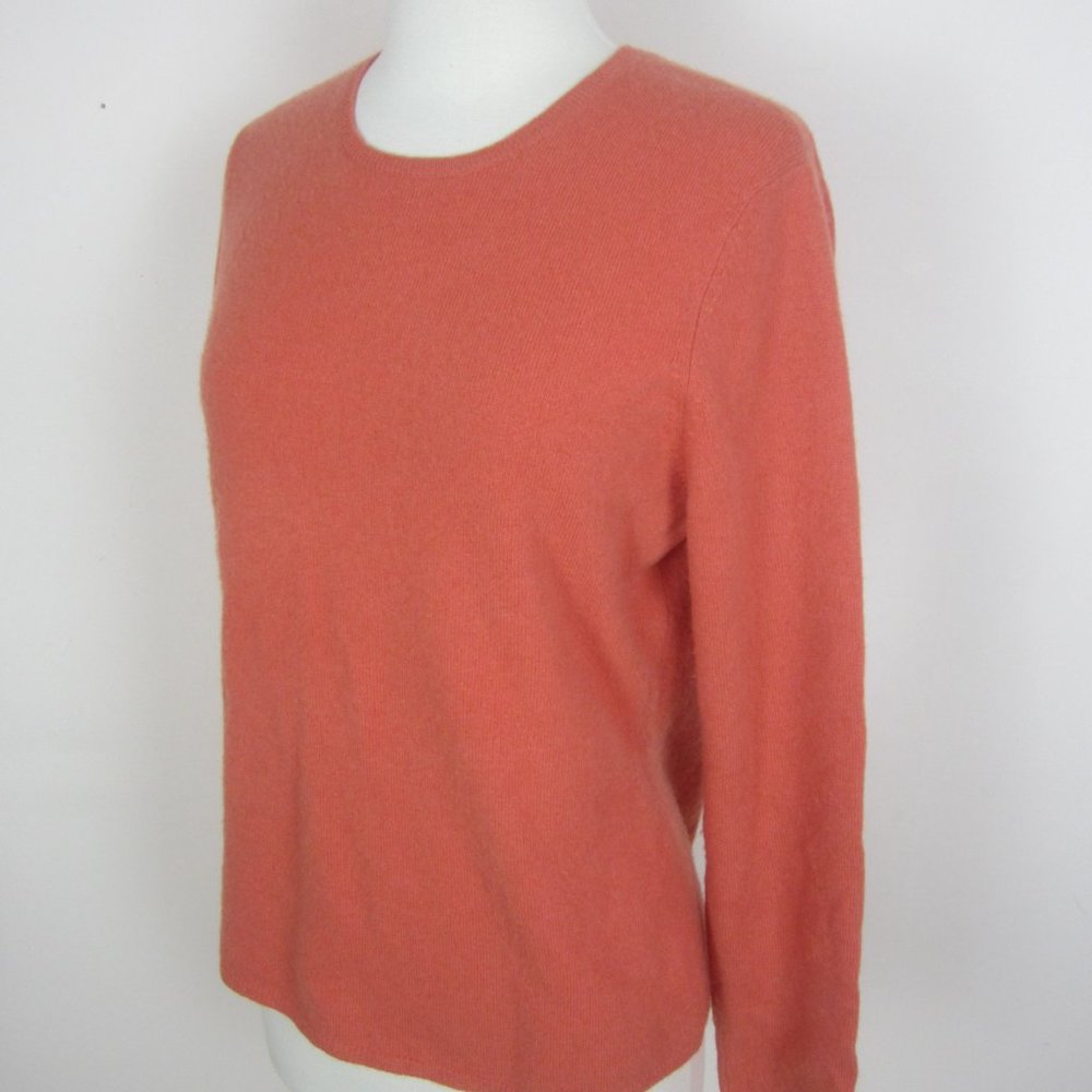 Simply Cashmere Crew Neck Long Sleeve Pullover Sweater in Papaya Women's L